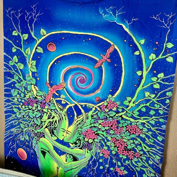 Art -Wall Hanging by Space Tribe.  Psychedelic -Blacklight 45x80 in - Picture 4 of 9